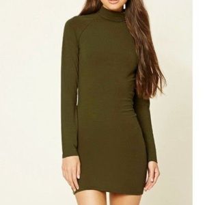 Green turtleneck skater dress
